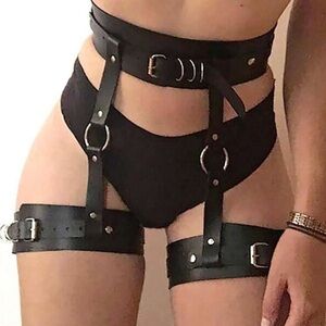 Black Strappy Harness Garter Set New